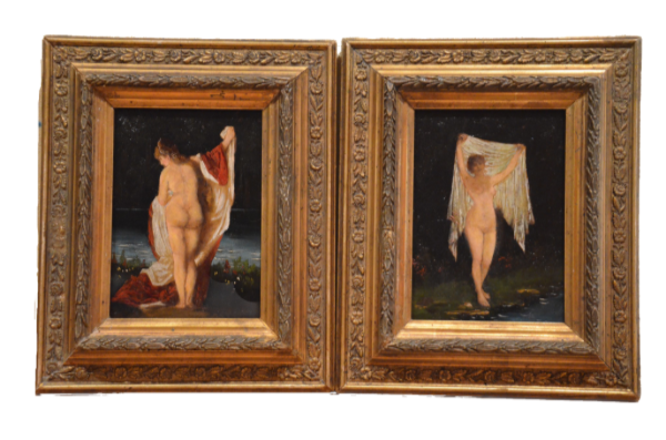 Nude. Paired paintings in gilded frames.